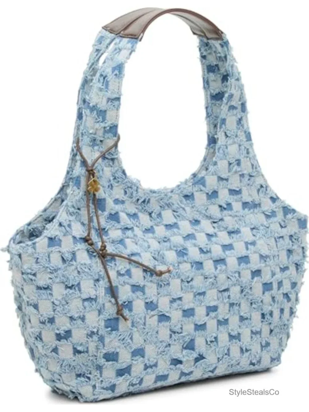 Hobo Shoulder Bag with Magnet Closure, Cotton and Denim